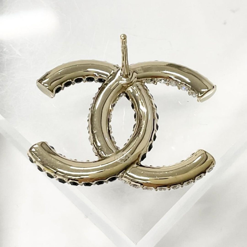 Chanel Earrings CC Logo Rhinestone Gold — view 5