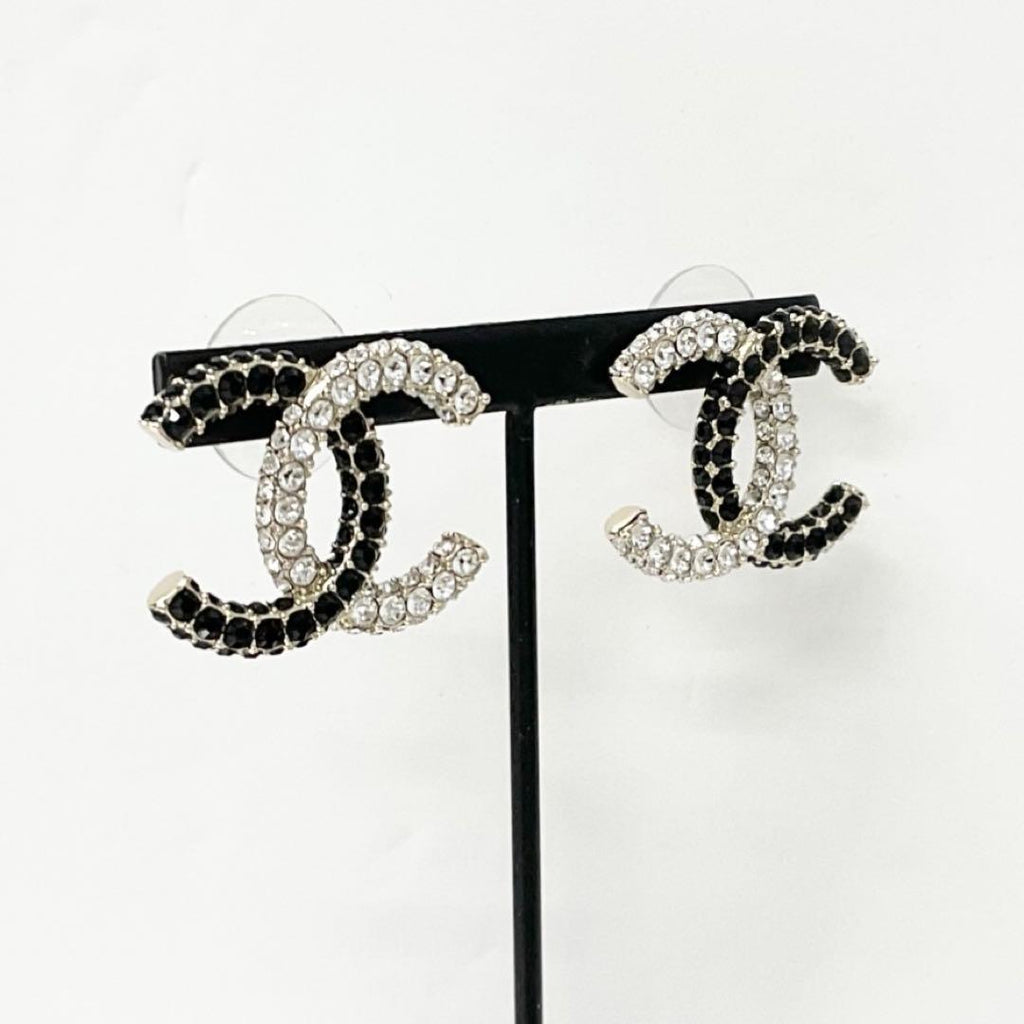 Chanel Earrings CC Logo Rhinestone Gold — view 7
