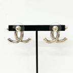 Chanel Earrings CC Logo Rhinestone Gold — view 8