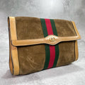 Gucci Sherry Line Clutch Suede Brown Leather