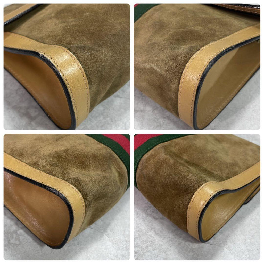 Gucci Sherry Line Clutch Suede Brown Leather — view 7