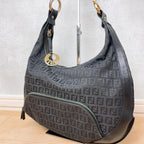 Fendi Zucchino Logo Charm Hobo Shoulder Bag Zucca
