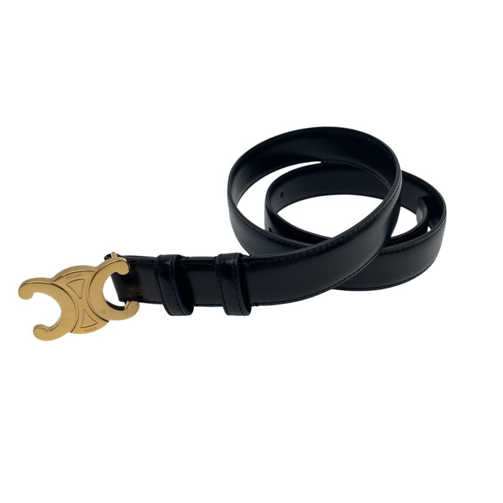Celine Leather Gold Triomphe Buckle Belt Black — view 2