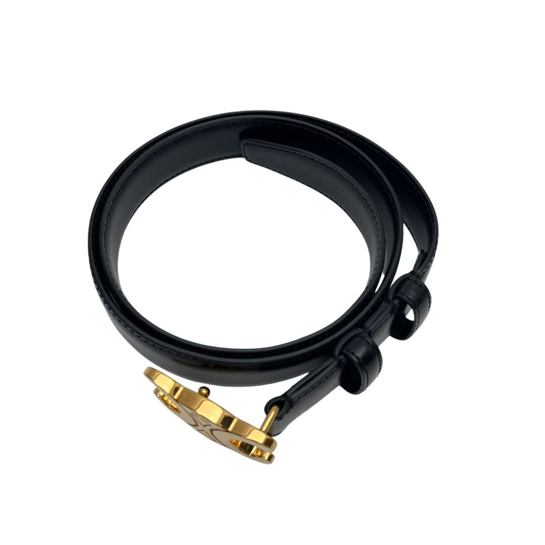 Celine Leather Gold Triomphe Buckle Belt Black — view 3