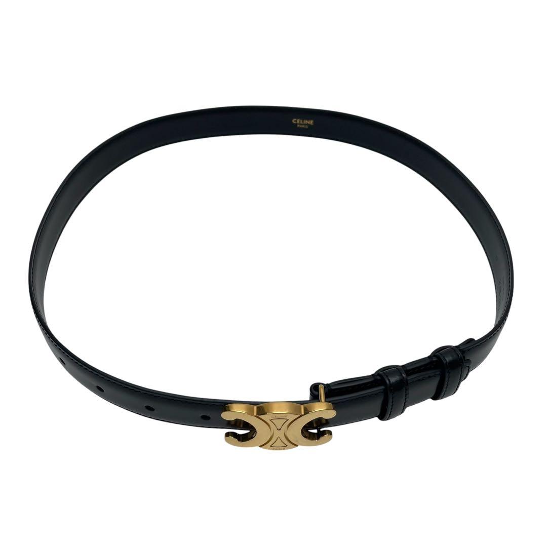 Celine Leather Gold Triomphe Buckle Belt Black — view 4