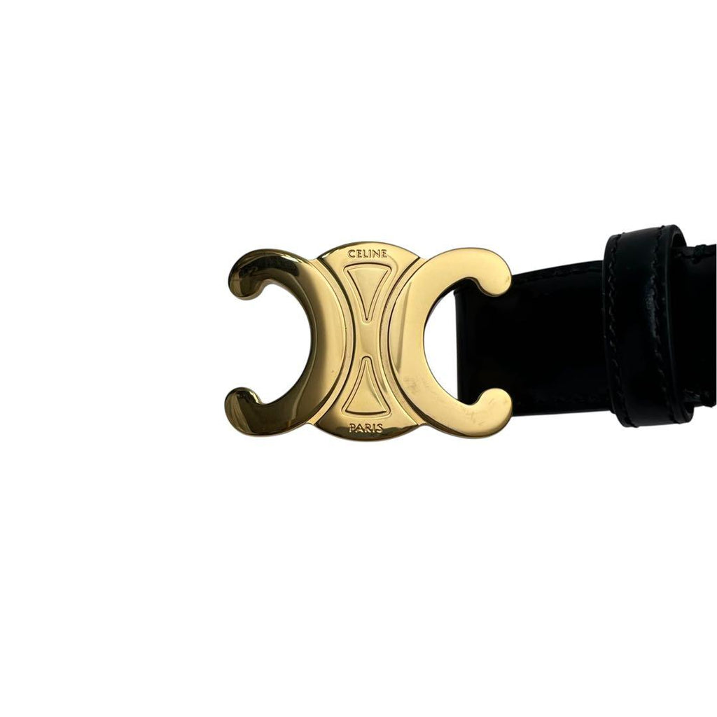 Celine Leather Gold Triomphe Buckle Belt Black — view 7