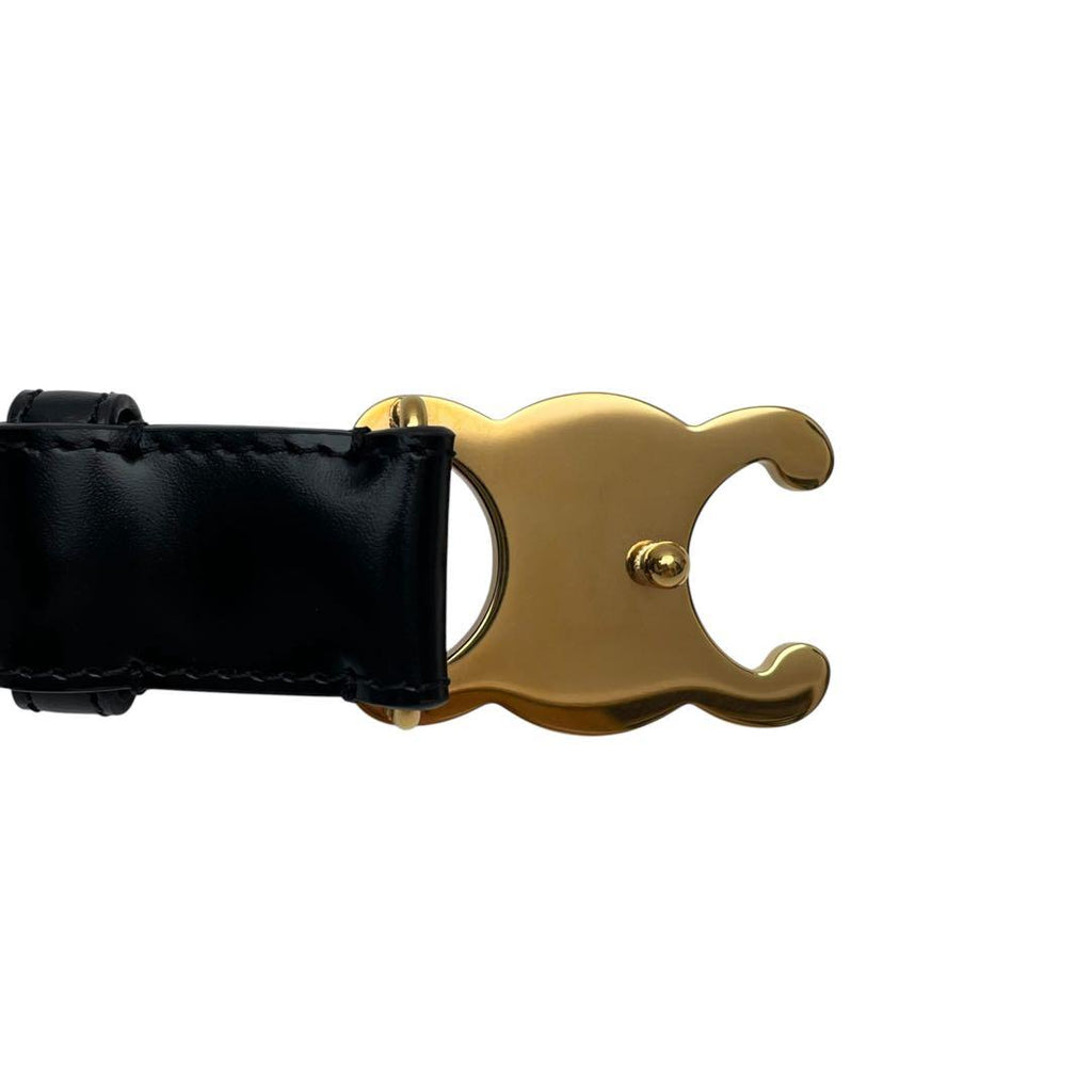 Celine Leather Gold Triomphe Buckle Belt Black — view 8