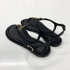 Chanel CC Logo Leather Chain Tweed Thong Sandals Black — view 4
