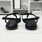 Chanel CC Logo Leather Chain Tweed Thong Sandals Black — view 5