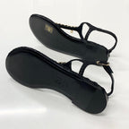 Chanel CC Logo Leather Chain Tweed Thong Sandals Black — view 6
