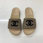 Chanel CC Logo Fabric Sandals Beige Gold — view 2