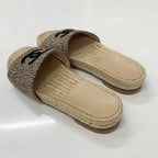 Chanel CC Logo Fabric Sandals Beige Gold — view 4