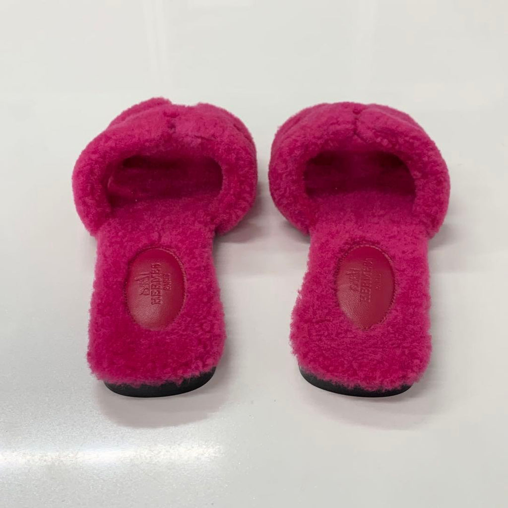 Hermes Oran Shearling Sandals Pink — view 5