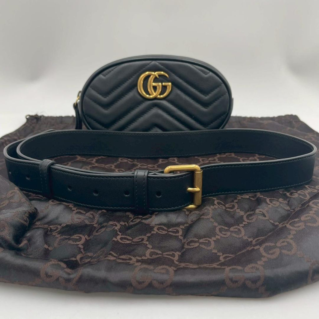 Gucci Marmont Matelasse Leather Belt Bag Black