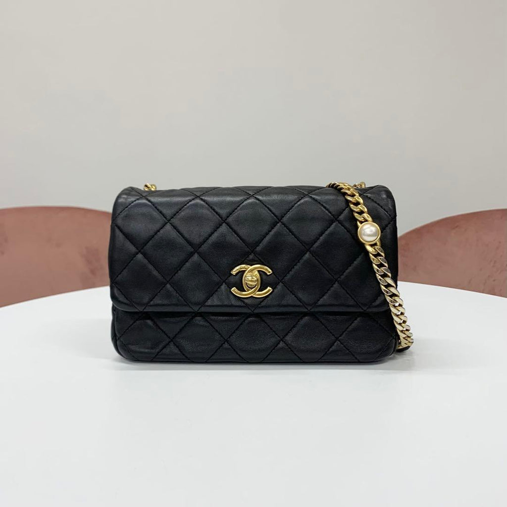 Chanel Quilted Lambskin Turnlock CC Logo Shoulder