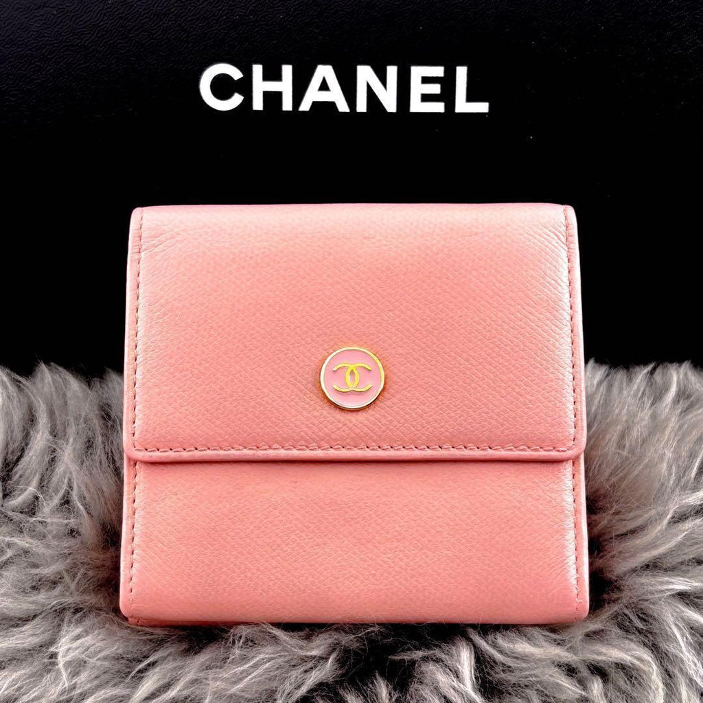 Chanel Wallet Coco Buttons Snap Trifold Pink