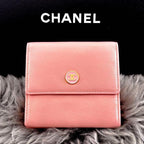 Chanel Wallet Coco Buttons Snap Trifold Pink