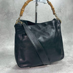 Gucci Shoulder Bag 2-Way Bamboo Black Leather