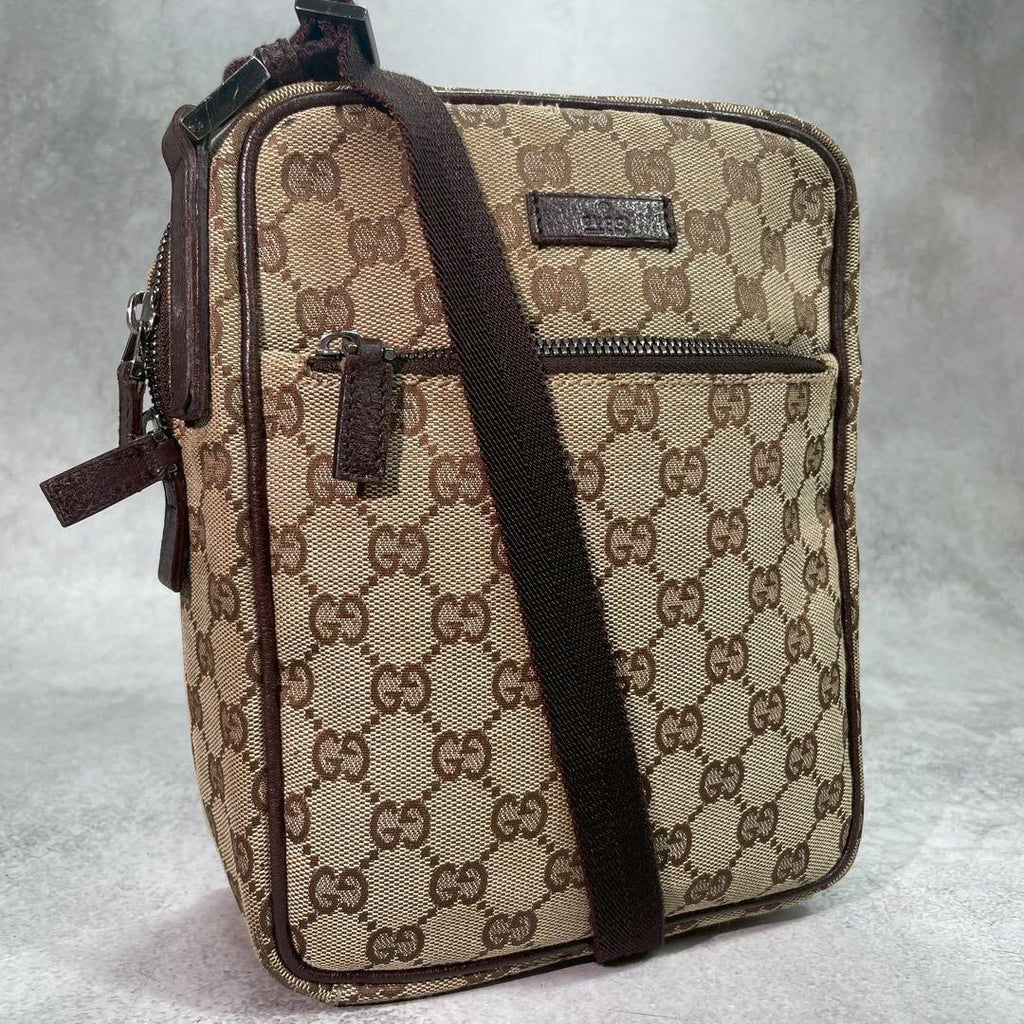 Gucci GG Shoulder Bag Brown Logo Leather Canvas