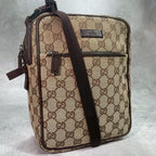 Gucci GG Shoulder Bag Brown Logo Leather Canvas