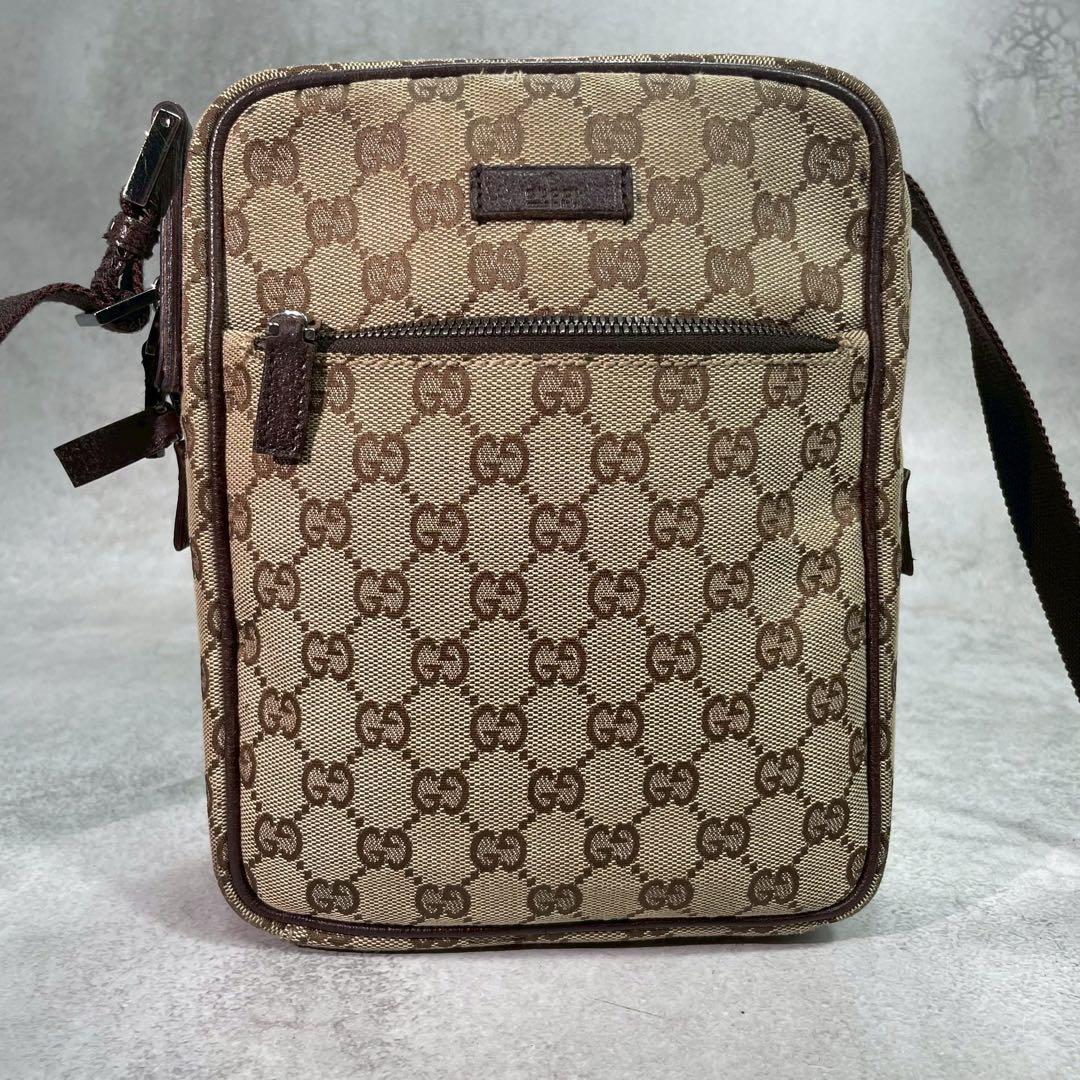 Gucci GG Shoulder Bag Brown Logo Leather Canvas — view 2