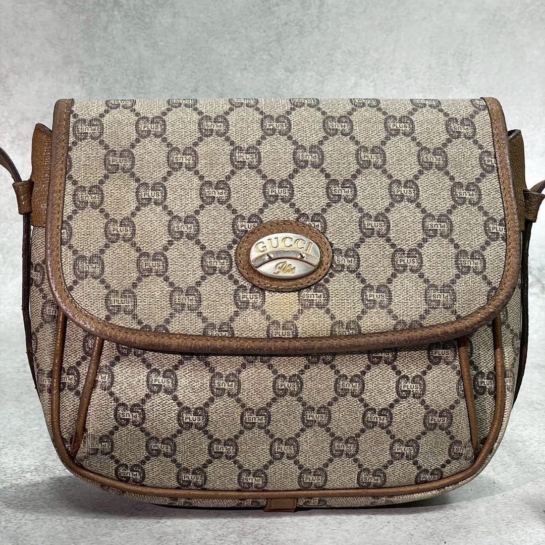 Gucci GG Shoulder Bag Brown Beige Leather Logo — view 2