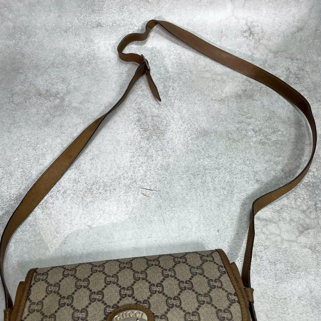 Gucci GG Shoulder Bag Brown Beige Leather Logo — view 4