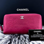 Chanel Wallet Camellia Embossed Zip Around