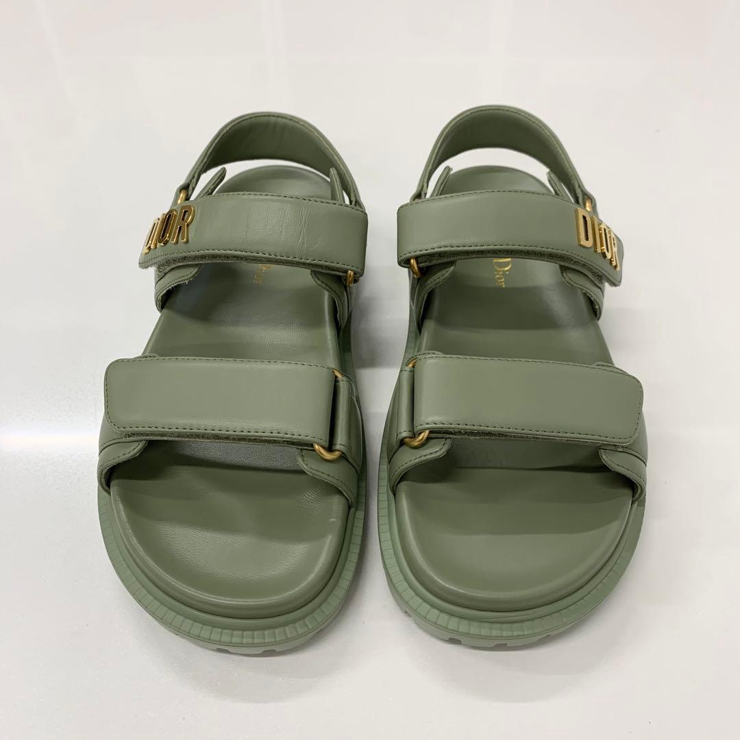Christian Dioract Leather Logo Sandals Green — view 2