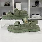 Christian Dioract Leather Logo Sandals Green — view 3