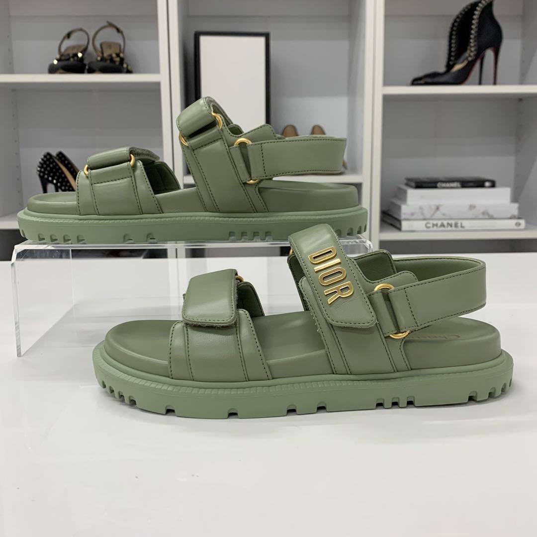 Christian Dioract Leather Logo Sandals Green — view 3