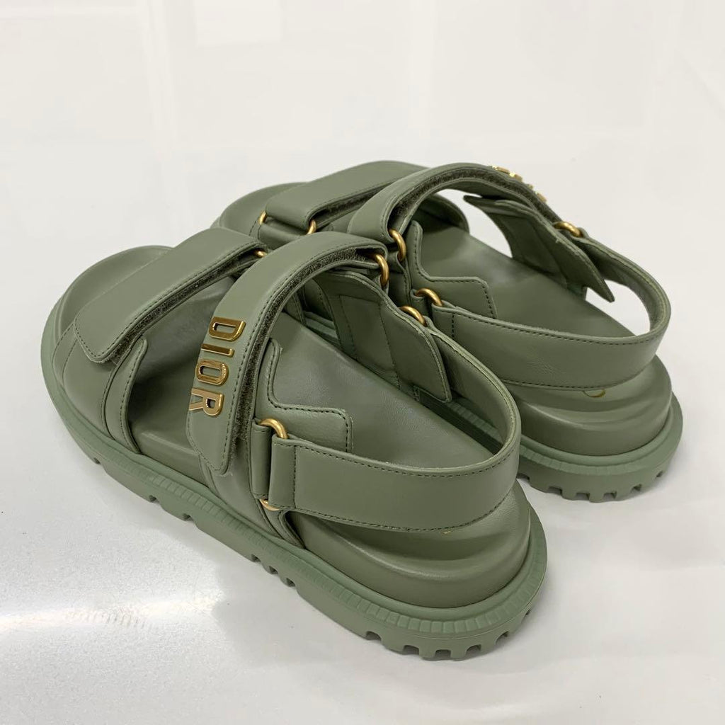 Christian Dioract Leather Logo Sandals Green — view 4