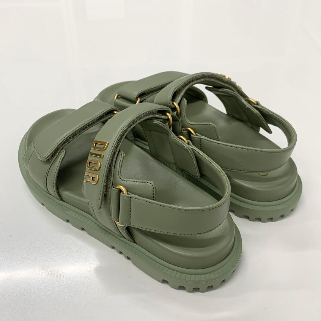 Christian Dioract Leather Logo Sandals Green — view 4
