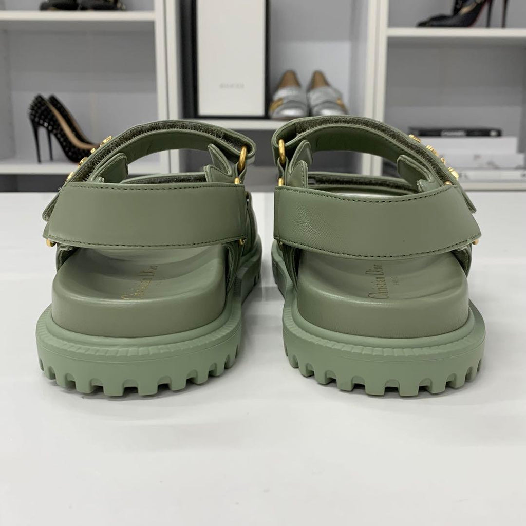 Christian Dioract Leather Logo Sandals Green — view 5