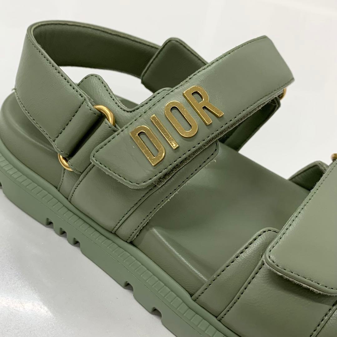 Christian Dioract Leather Logo Sandals Green — view 9
