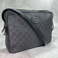 Gucci GG Shoulder Bag Black Leather Logo Canvas