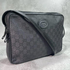 Gucci GG Shoulder Bag Black Leather Logo Canvas