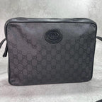Gucci GG Shoulder Bag Black Leather Logo Canvas — view 2