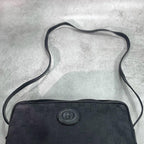 Gucci GG Shoulder Bag Black Leather Logo Canvas — view 4