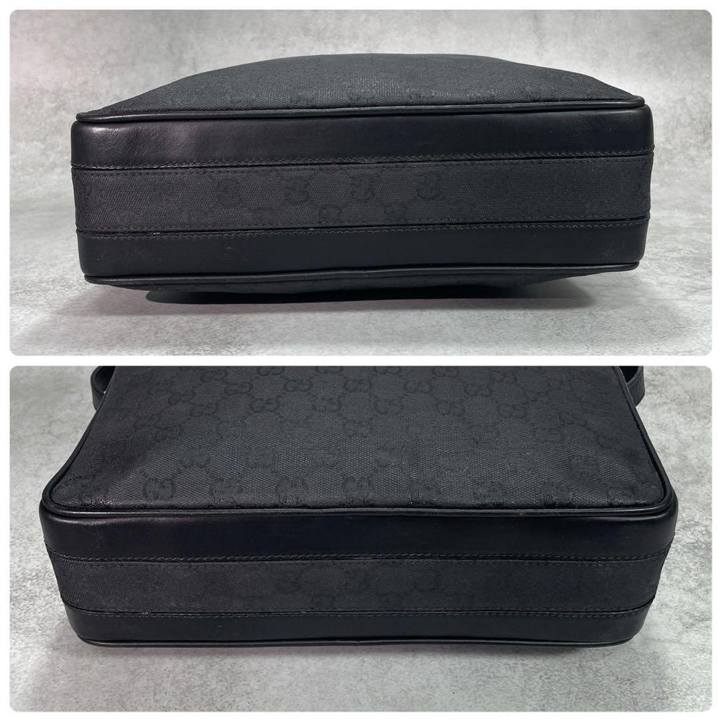 Gucci GG Shoulder Bag Black Leather Logo Canvas — view 8