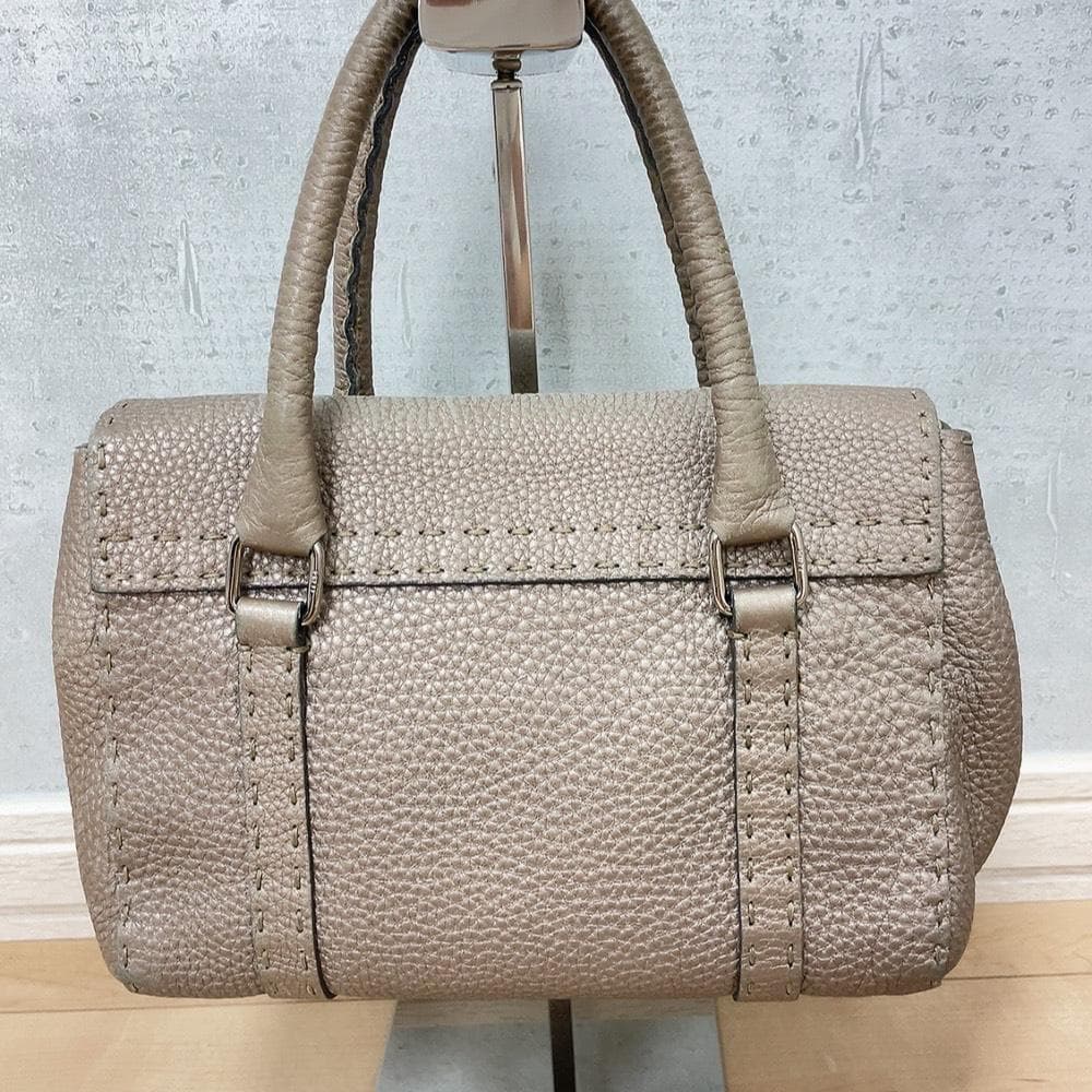 Fendi Selleria Linda Leather Handbag Beige Gray — view 3