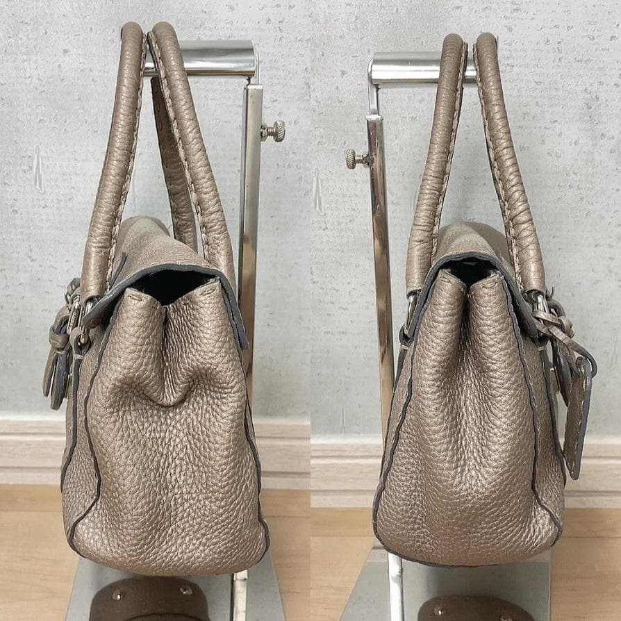 Fendi Selleria Linda Leather Handbag Beige Gray — view 4
