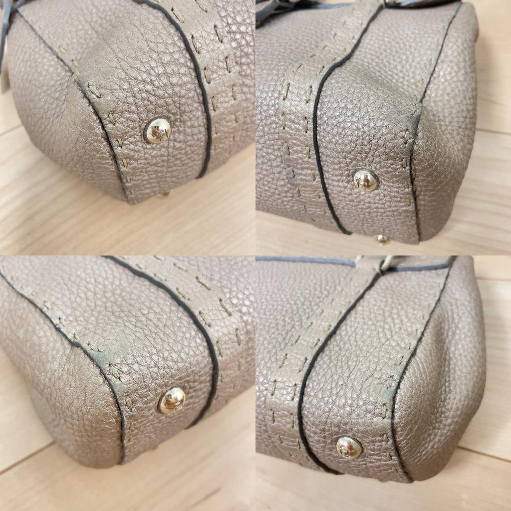 Fendi Selleria Linda Leather Handbag Beige Gray — view 6