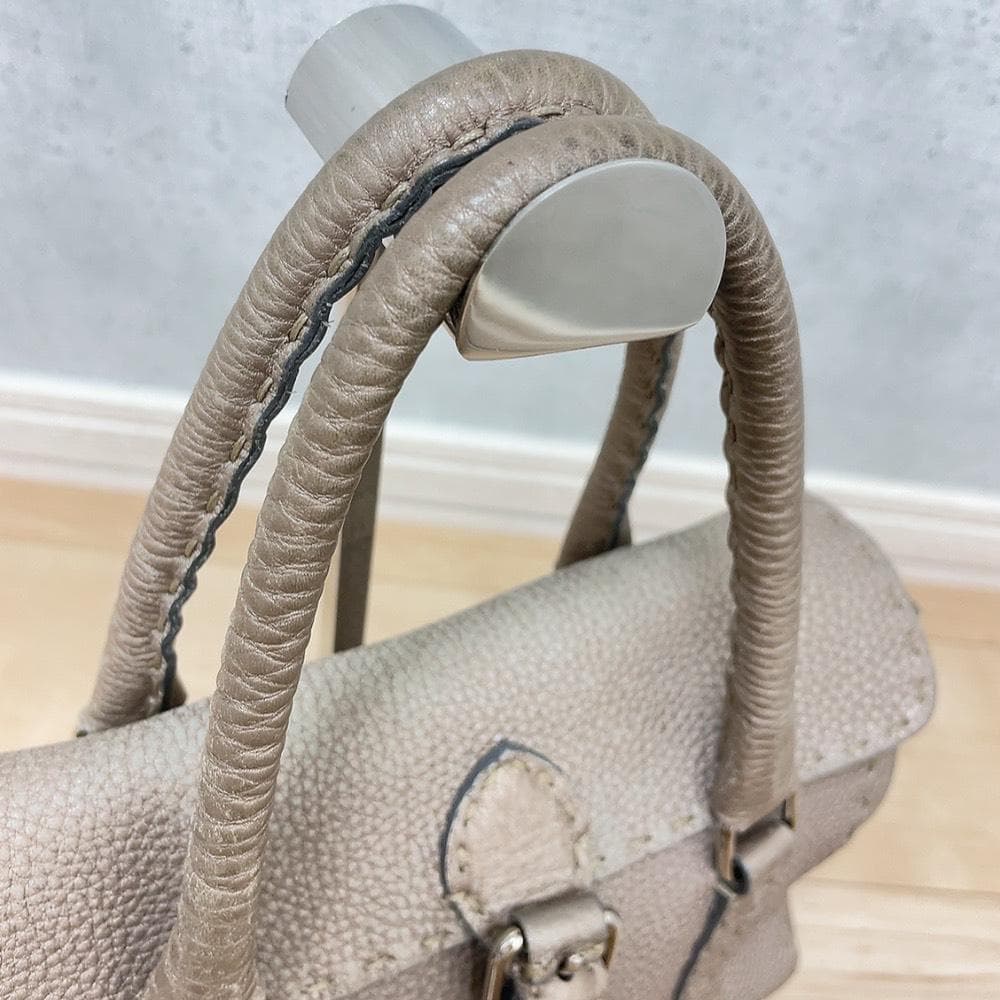 Fendi Selleria Linda Leather Handbag Beige Gray — view 7