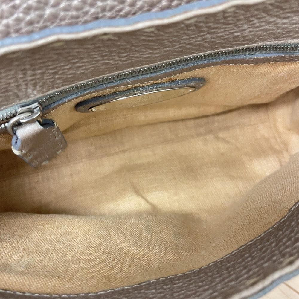 Fendi Selleria Linda Leather Handbag Beige Gray — view 9