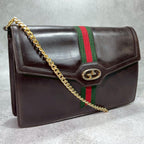 Gucci GG Sherry Line Shoulder Bag Leather Brown