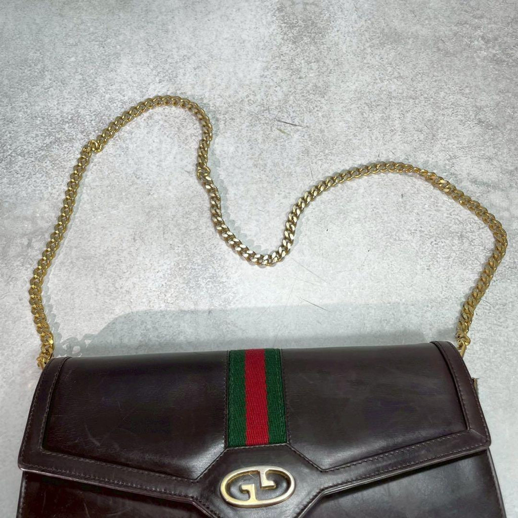 Gucci GG Sherry Line Shoulder Bag Leather Brown — view 4