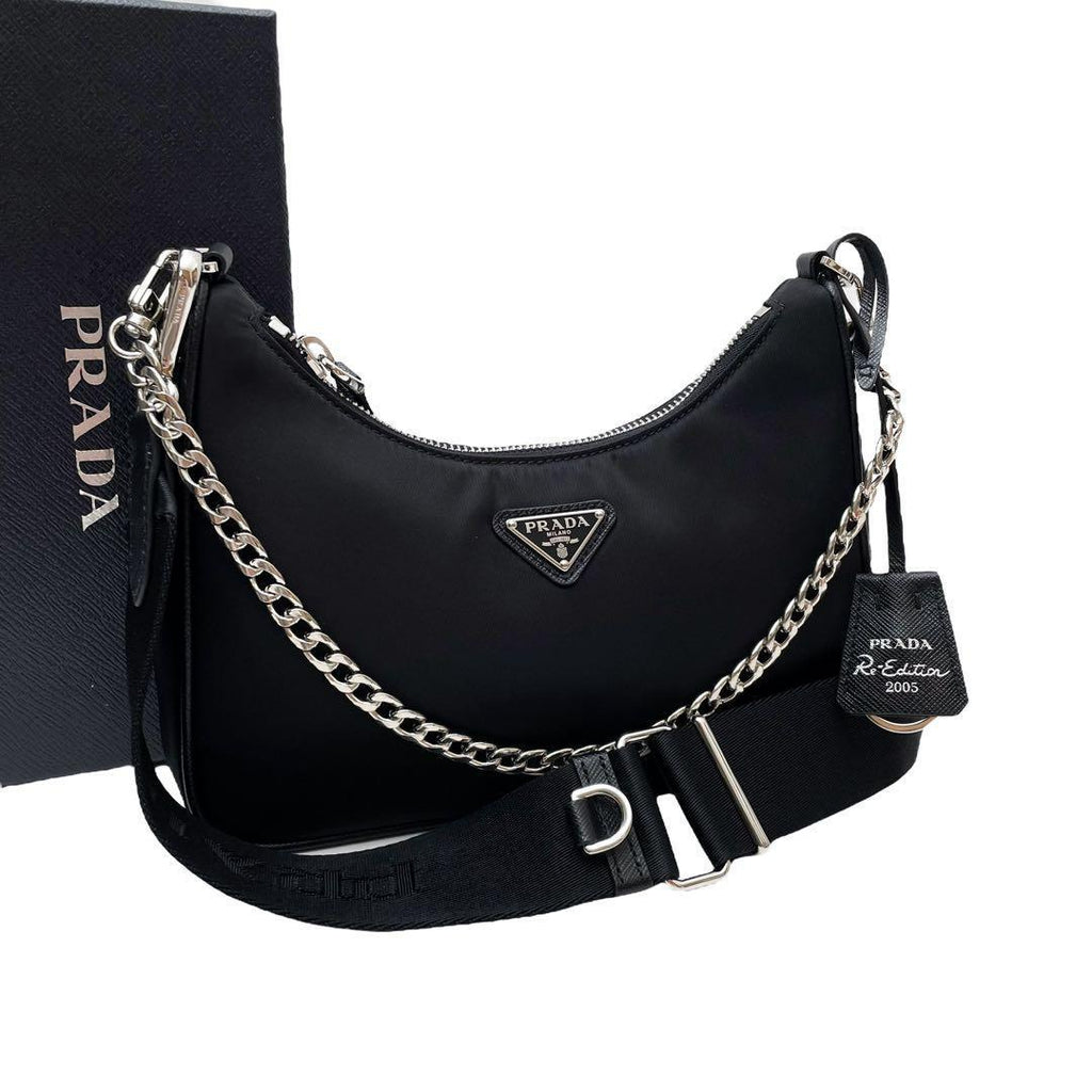 Prada Nylon Leather Triangle Plate Logo Shoulder Bag 2-Way