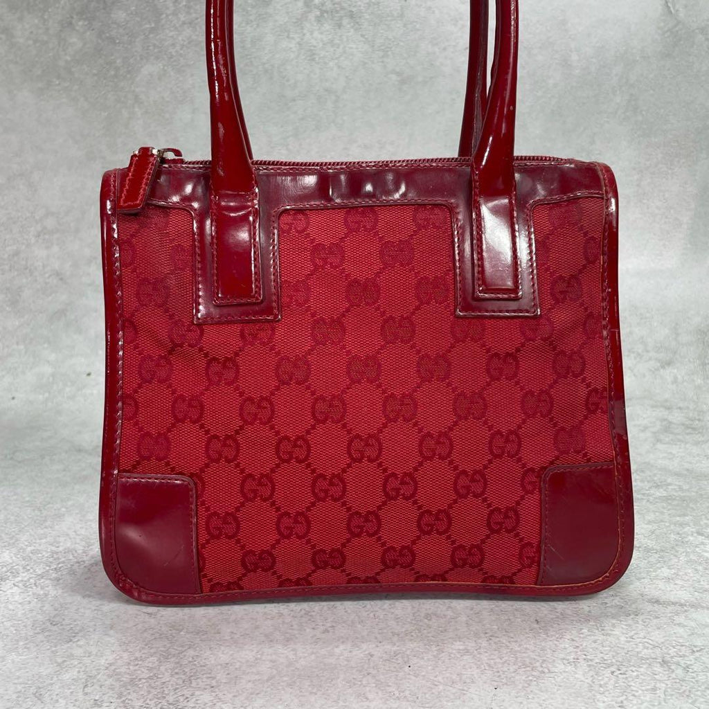 Gucci GG Tote Bag Red Canvas Patent Logo — view 2