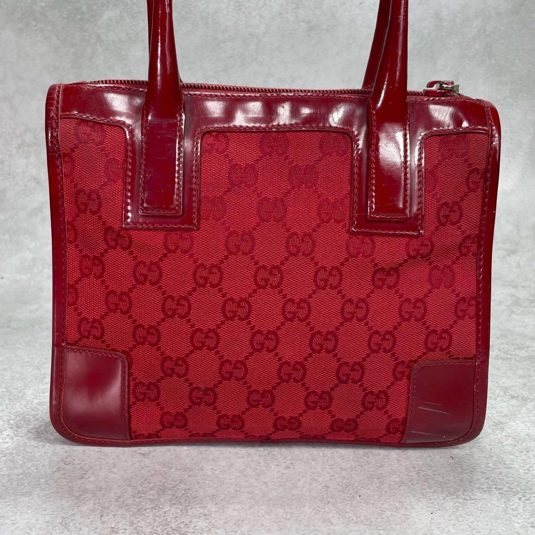 Gucci GG Tote Bag Red Canvas Patent Logo — view 3